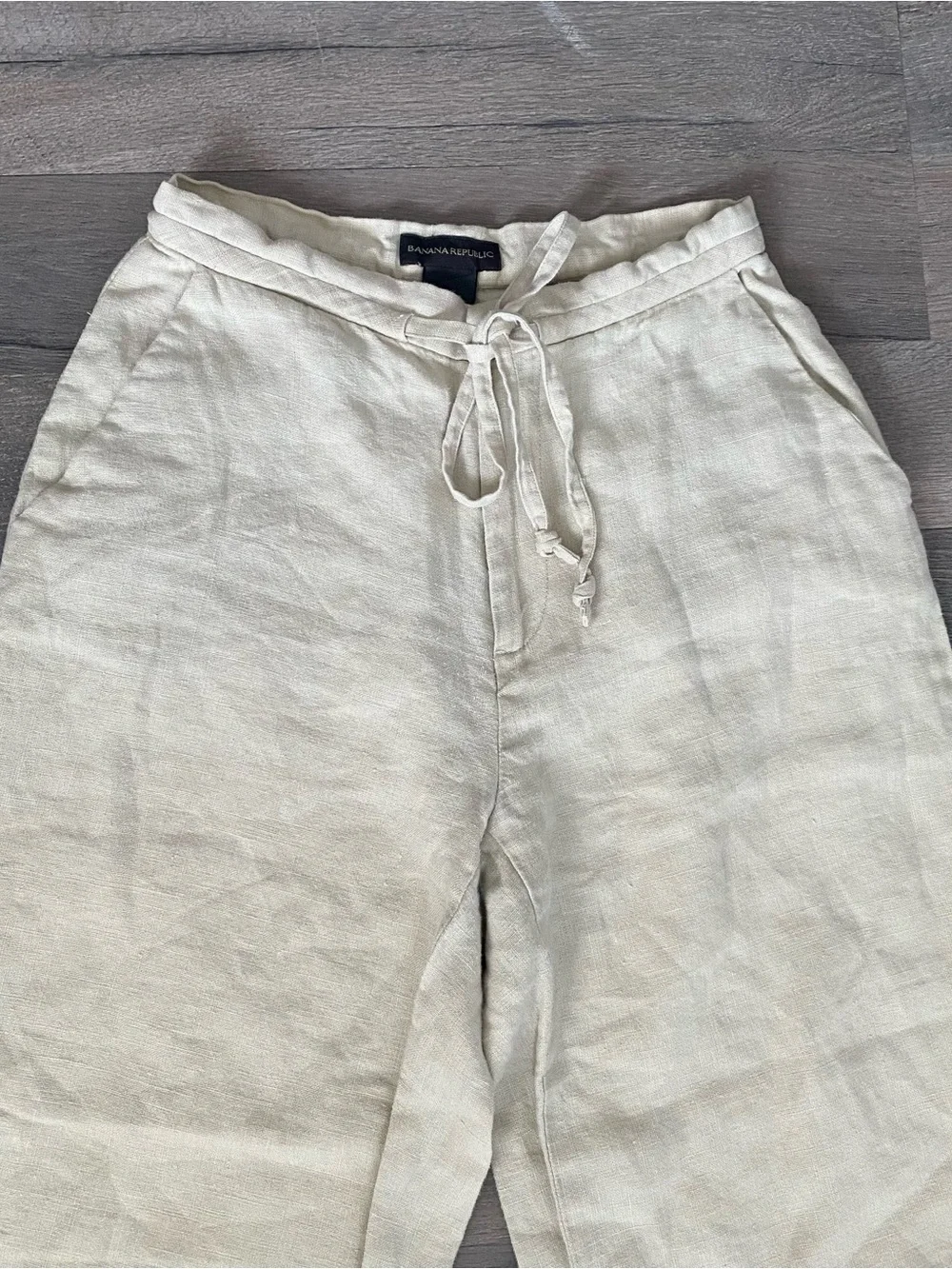 Vintage Banana Republic Cream 100% Linen Drawstring Pants Size 0